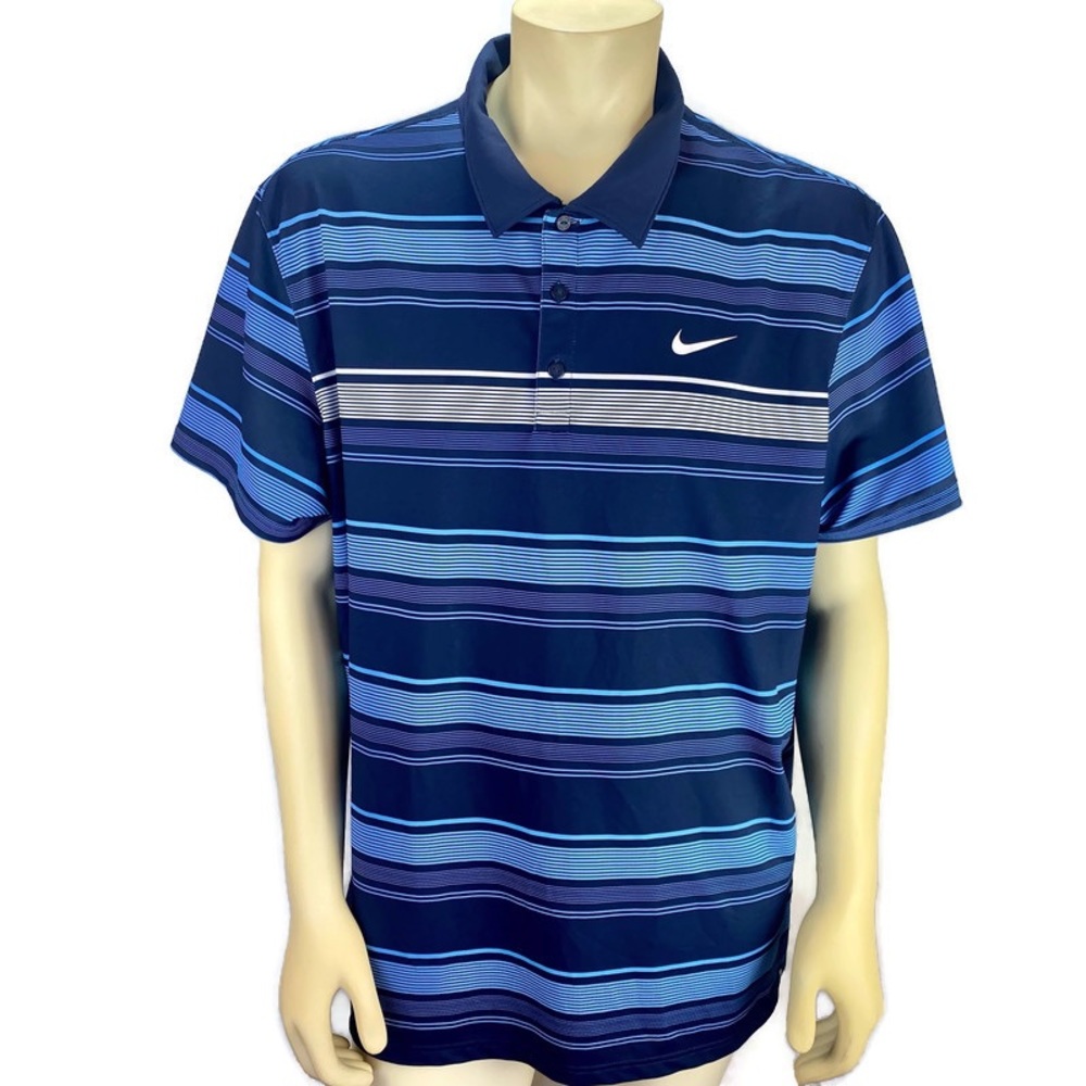 Nike Golf Tennis Men's Dri-Fit Striped Polo Shirt Blue